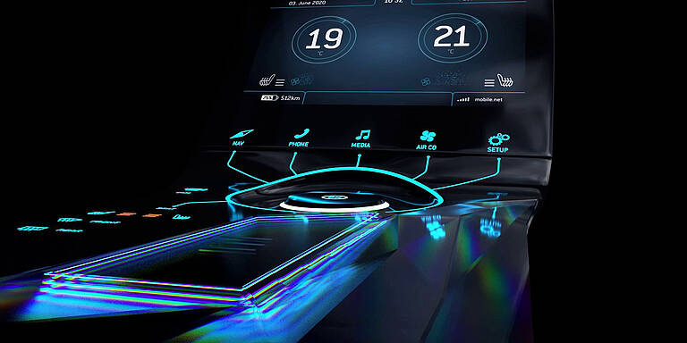 Working at KURZ: Attractive employer in France and worldwide Detail view: Backlit automotive control console